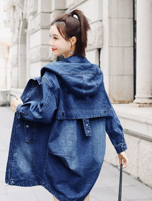 ÁO KHOÁC JEAN FORM DÀI NÓN CÁCH ĐIỆU - NJ3803